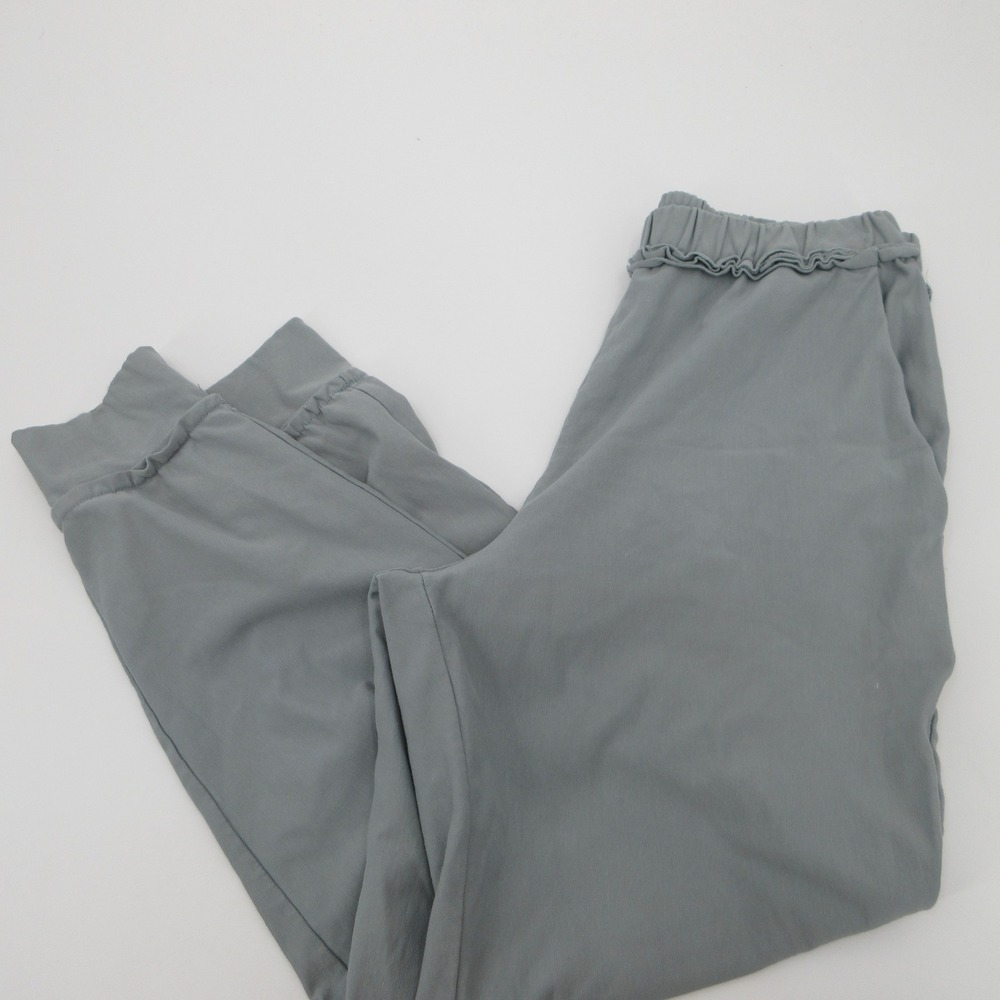 Ozai N Ku Women Slate Blue Gray Ruffle Waist Elastic Cuff Jogger Pants 744098